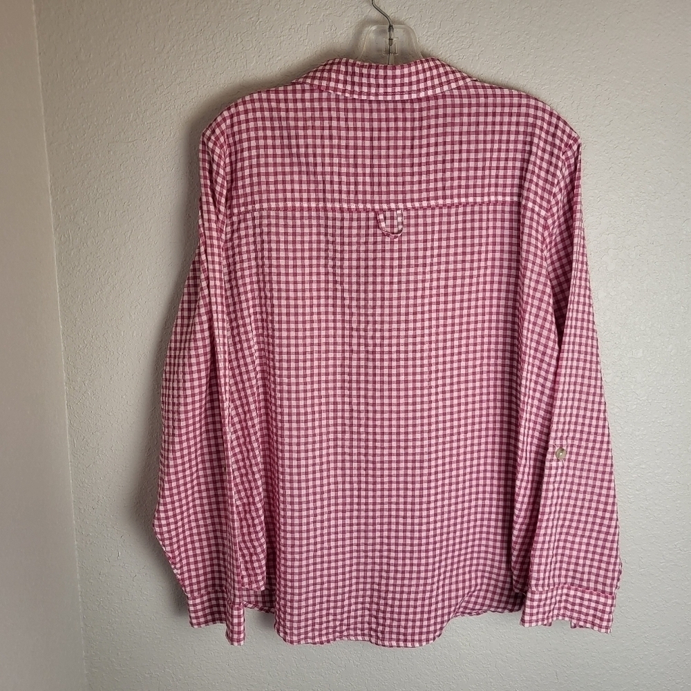 Christopher & Banks Pink Checketed Gingham Button Up Blouse Women' s Size Large - Picture 2 of 7